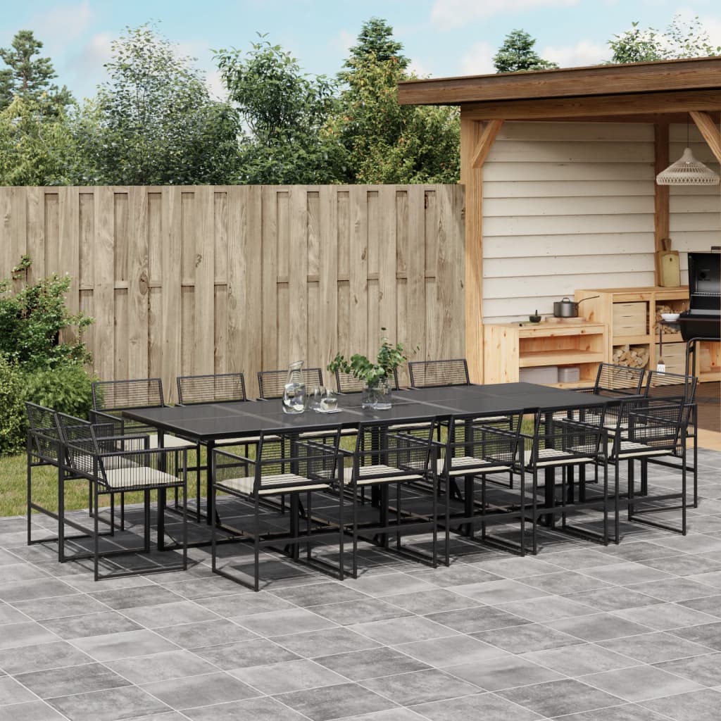 15-tlg. Garten-Essgruppe mit Kissen Schwarz Poly Rattan