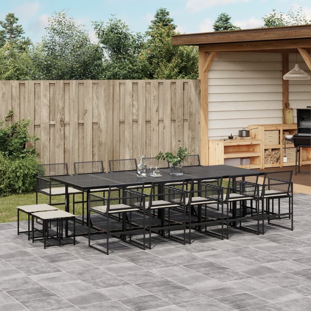 15-tlg. Garten-Essgruppe mit Kissen Schwarz Poly Rattan