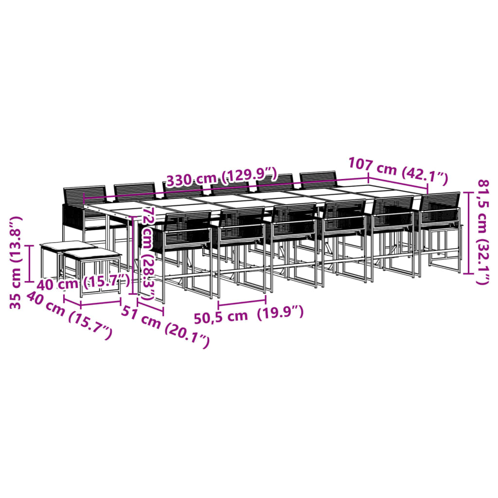 17-tlg. Garten-Essgruppe mit Kissen Schwarz Poly Rattan