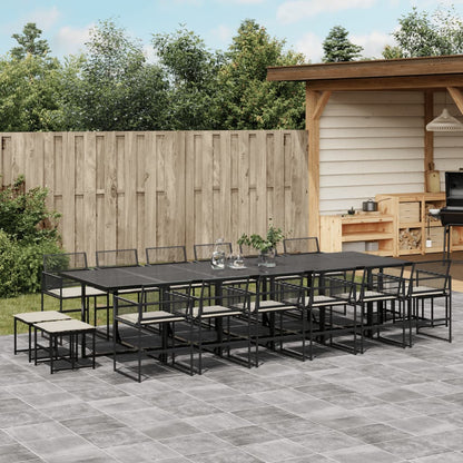 17-tlg. Garten-Essgruppe mit Kissen Schwarz Poly Rattan