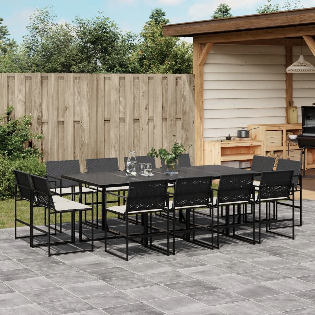 13-tlg. Garten-Essgruppe mit Kissen Schwarz Poly Rattan