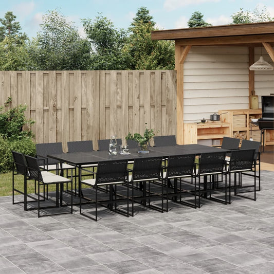 15-tlg. Garten-Essgruppe mit Kissen Schwarz Poly Rattan