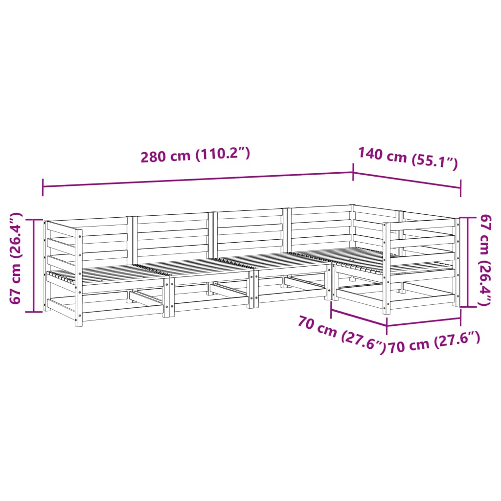 5-tlg. Garten-Sofagarnitur Kiefernholz Imprägniert