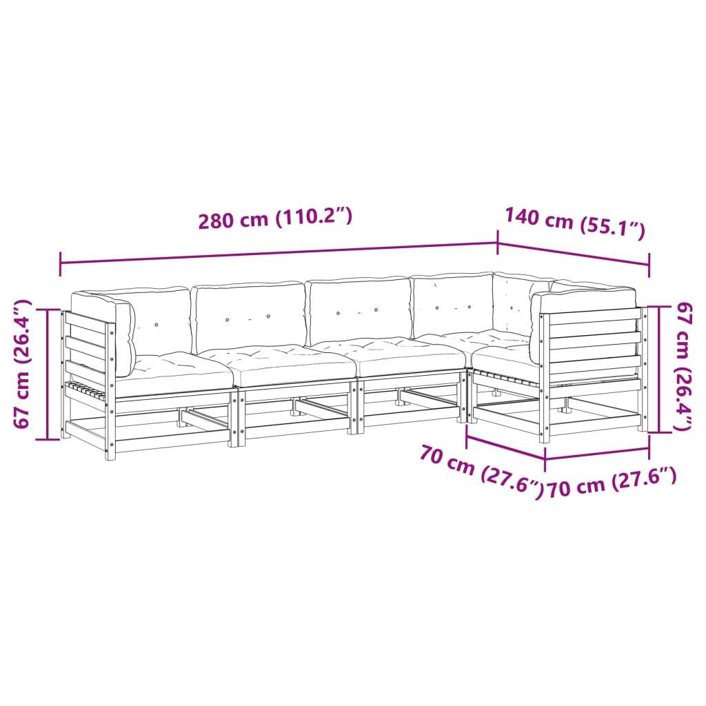 5-tlg. Garten-Sofagarnitur mit Kissen Massivholz Douglasie