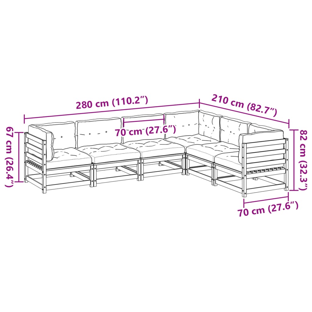 6-tlg. Garten-Sofagarnitur mit Kissen Massivholz Douglasie