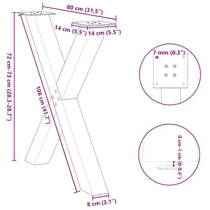 Esstischbeine X-Form 3 Stk. Weiß 80x(72-73) cm Stahl