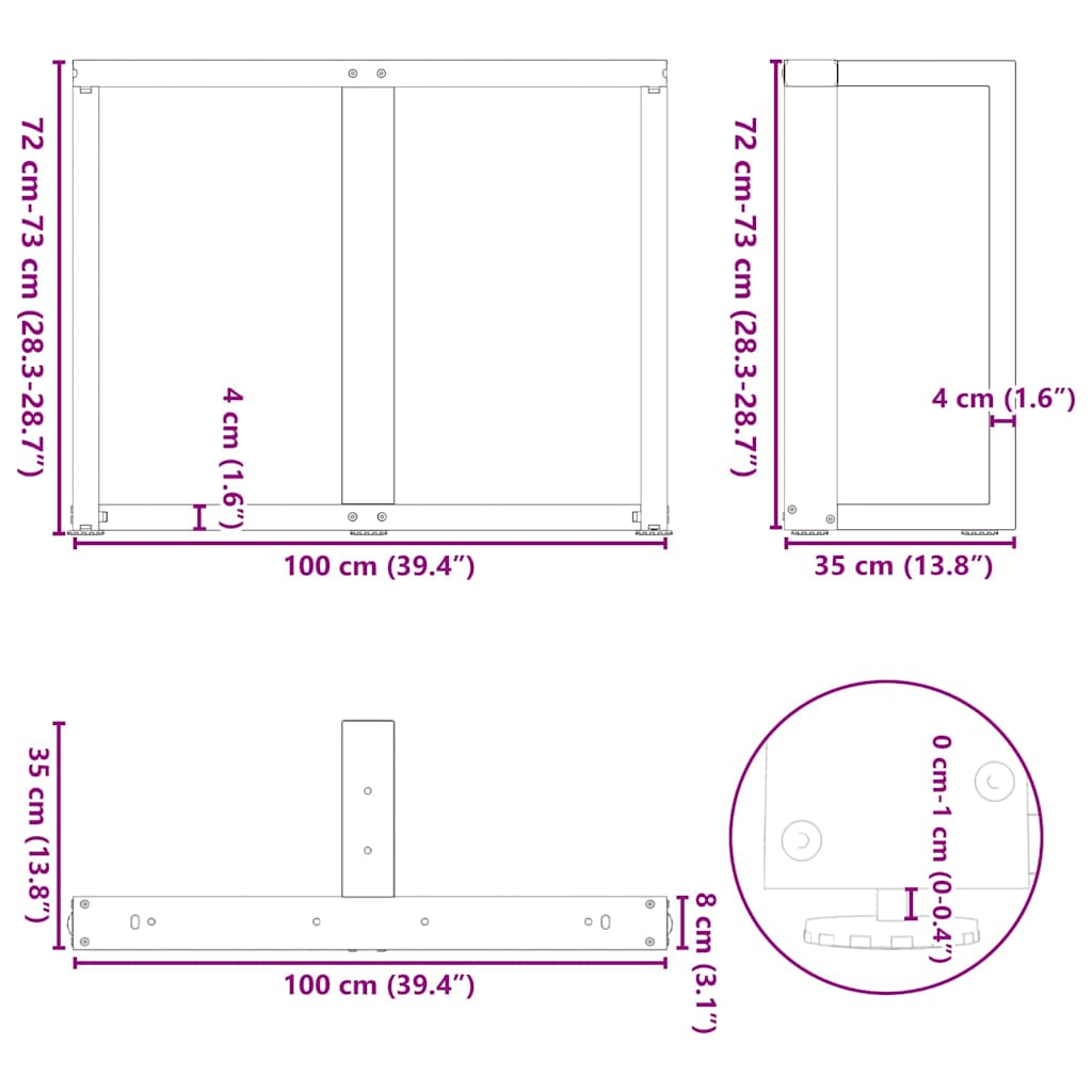 Esstischbeine T-Form 2 Stk. Schwarz 100x35x(72-73) cm Stahl