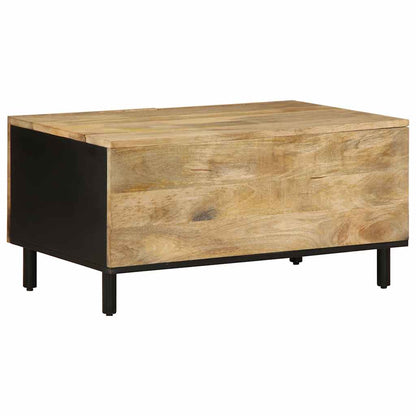 Couchtisch Schwarz 80x50x40 cm Raues Mangoholz