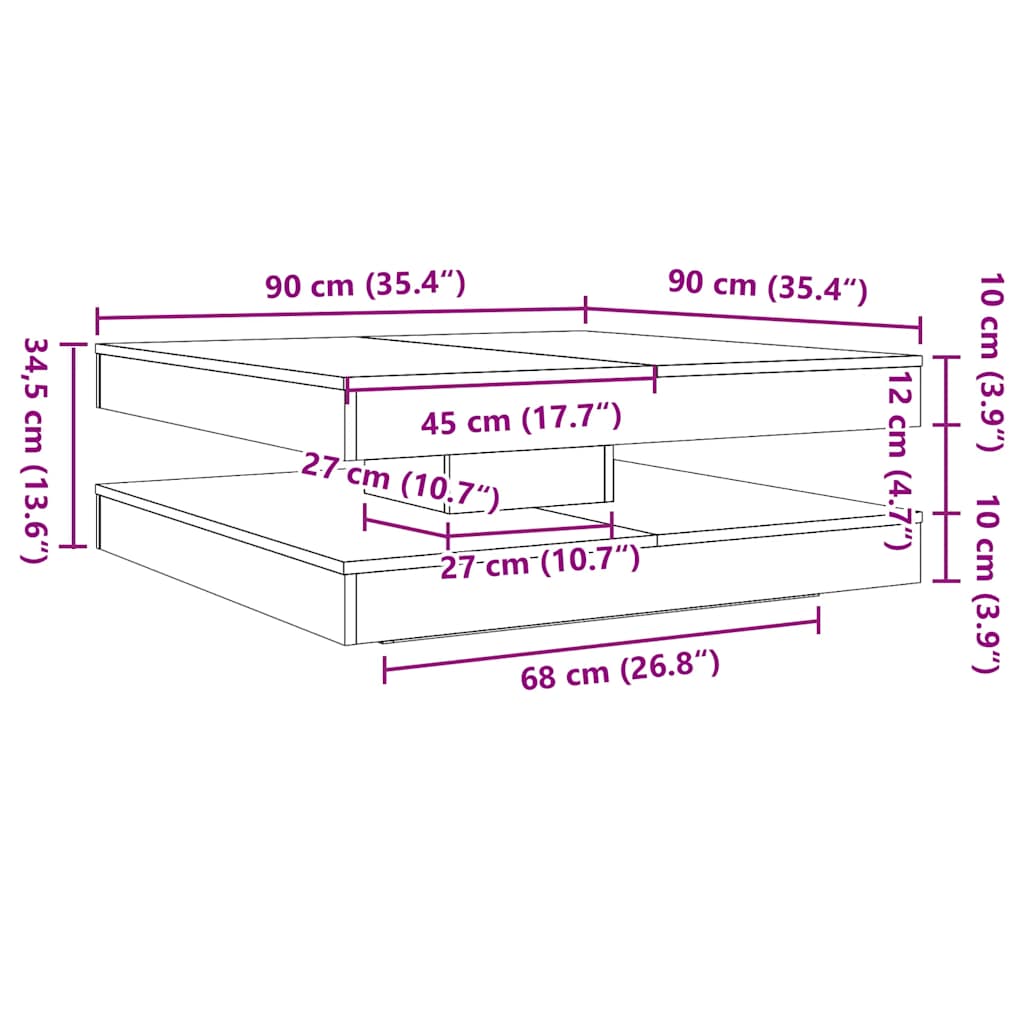 Couchtisch 360-Grad Drehbar Betongrau 90x90x34,5 cm