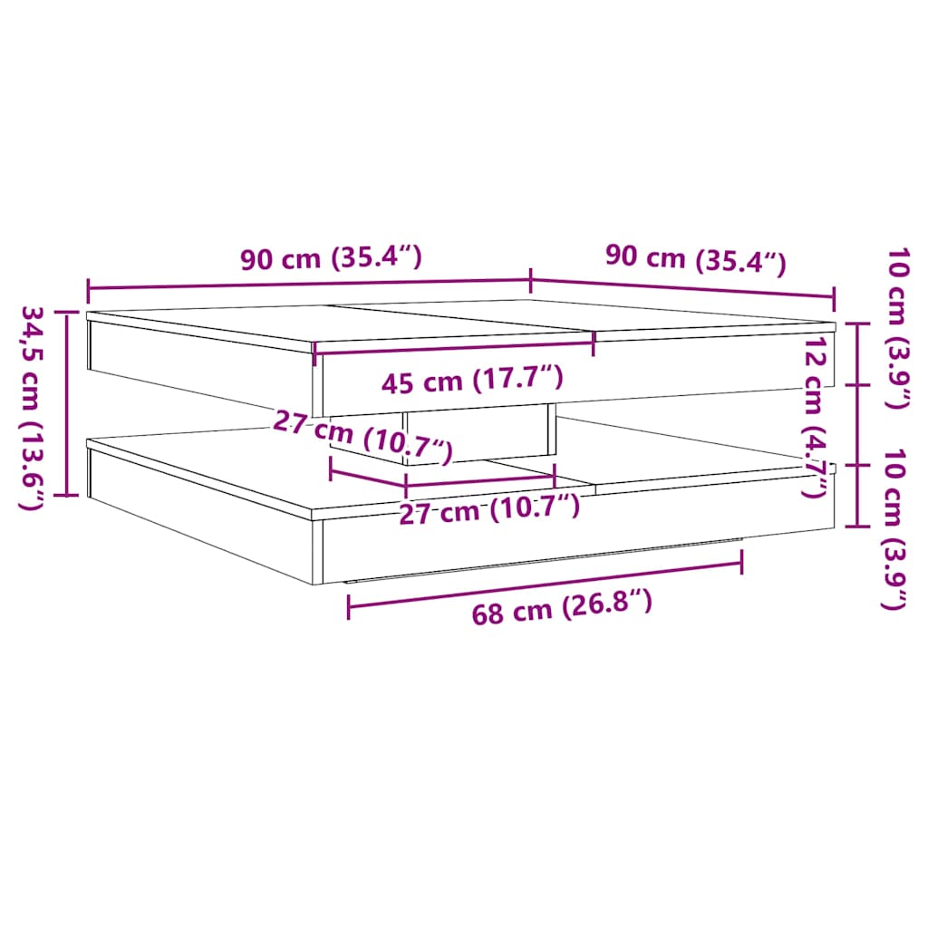 Couchtisch 360-Grad Drehbar Altholz-Optik 90x90x34,5 cm