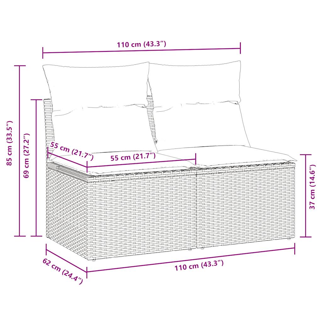 2-tlg. Garten-Sofagarnitur mit Kissen Hellgrau Poly Rattan