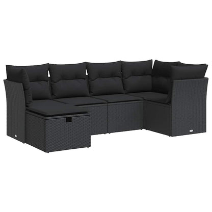 6-tlg. Garten-Sofagarnitur mit Kissen Schwarz Poly Rattan