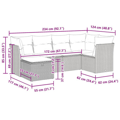 6-tlg. Garten-Sofagarnitur mit Kissen Schwarz Poly Rattan