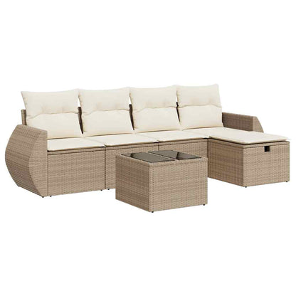 6-tlg. Garten-Sofagarnitur mit Kissen Beige Poly Rattan