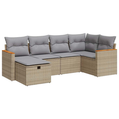 6-tlg. Garten-Sofagarnitur mit Kissen Beige Poly Rattan