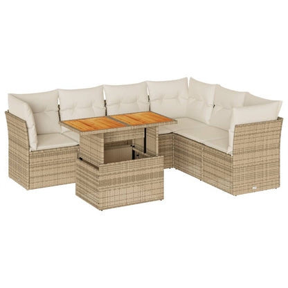 7-tlg. Garten-Sofagarnitur mit Kissen Beige Poly Rattan