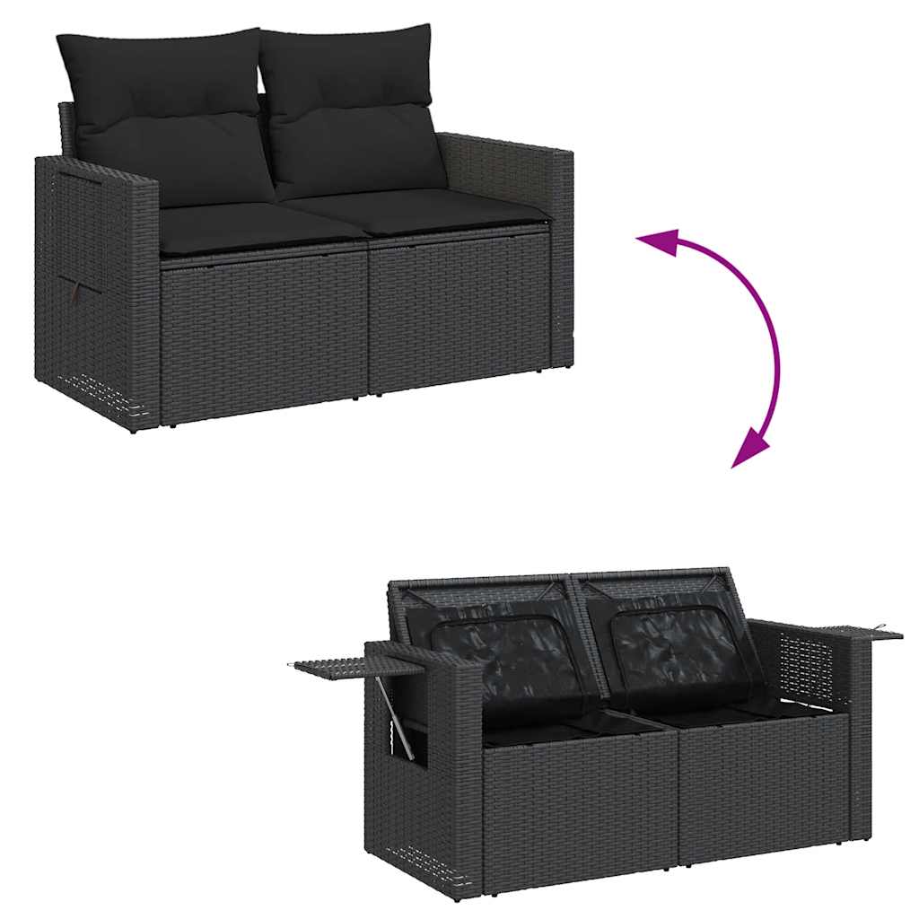 7-tlg. Garten-Sofagarnitur mit Kissen Schwarz Poly Rattan